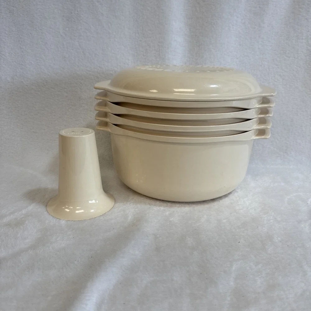 Tupperware Microsteamer Stack Cooker Set Almond 5 Piece Microwave